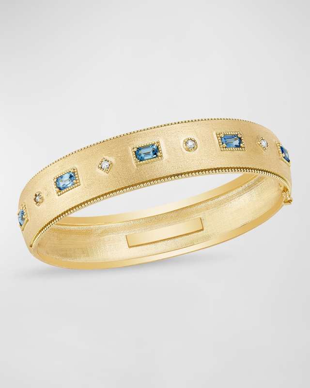 18k Yellow Gold Sapphire and Diamond Bangle Bracelet